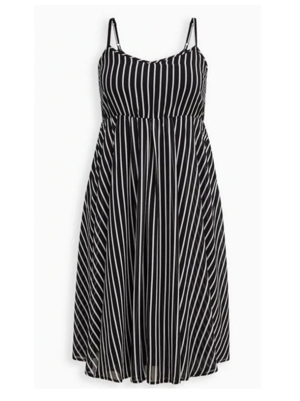 Torrid Midi Chiffon Pleated Dress Size 0X Large Black White Stripe Print V-neck